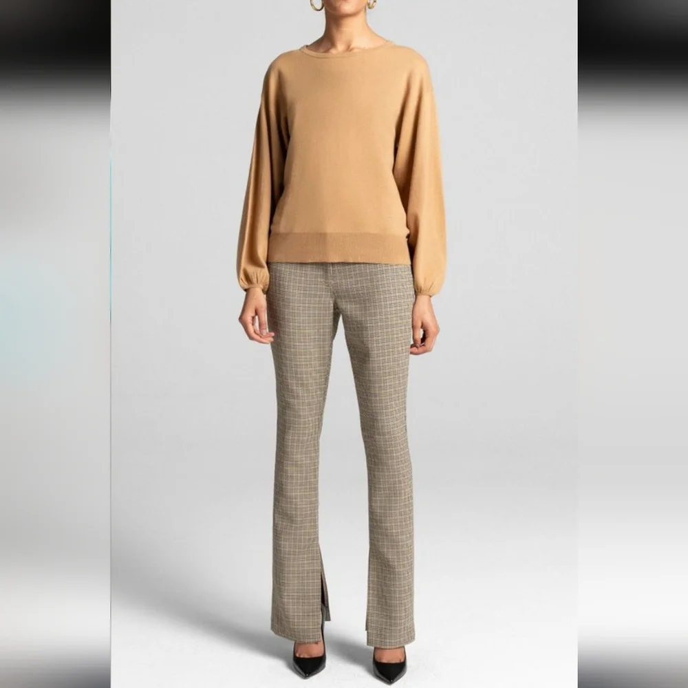 A.L.C. Javier Tan & Navy Plaid Split Hem Trousers Dress Pant Size 2 Waist 15" - Picture 5 of 15